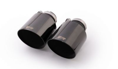 Edelstahl-Endrohr-Set: 2 Endrohre Ø 102 mm schräg, gerade geschnitten, Glossy Black, mit verstellbar