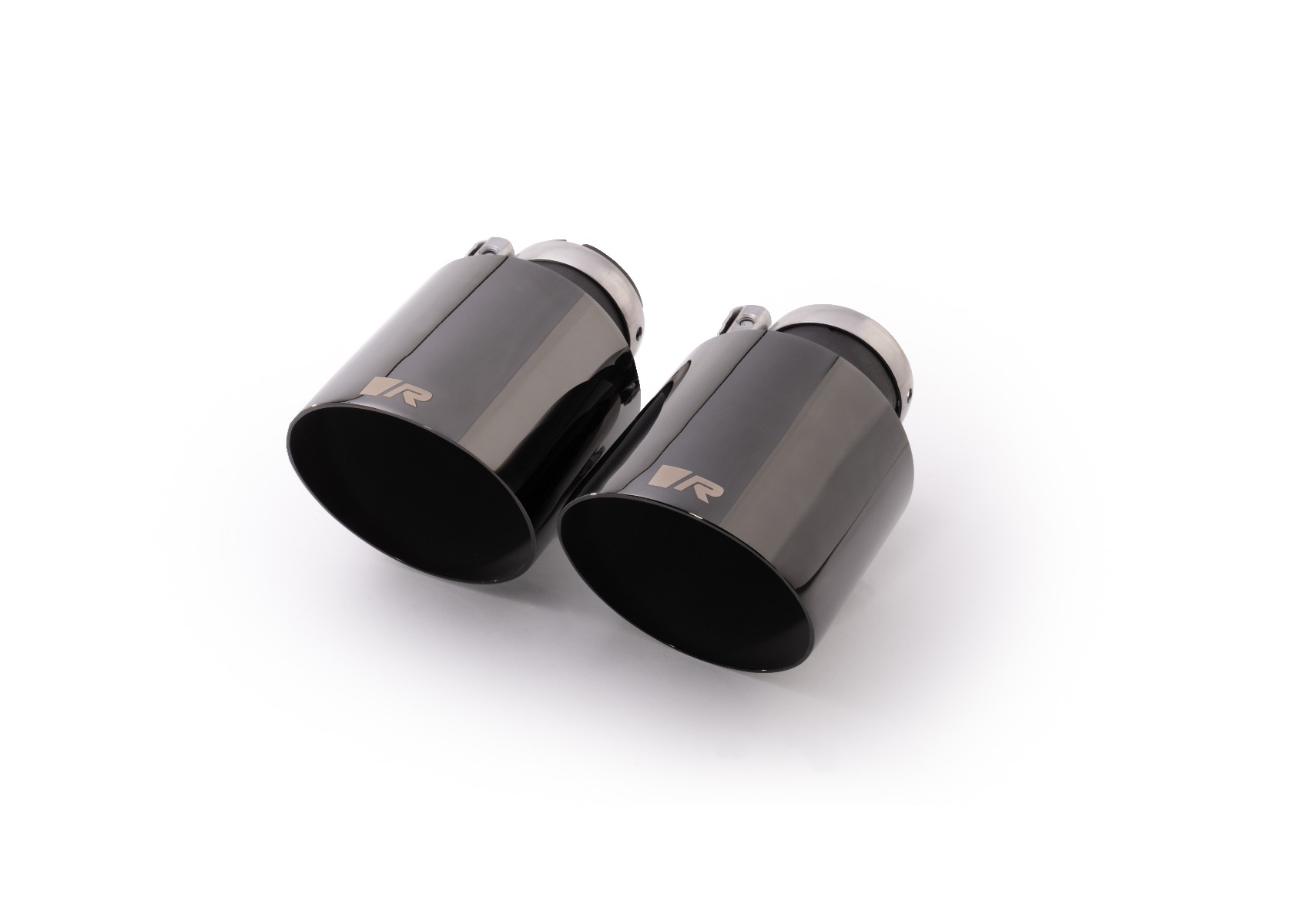 Endrohr-Set  bestehend aus 2 Endrohren Ø 115 mm schräg, Black Chrome, mit einstellbarem Kugelanschlu