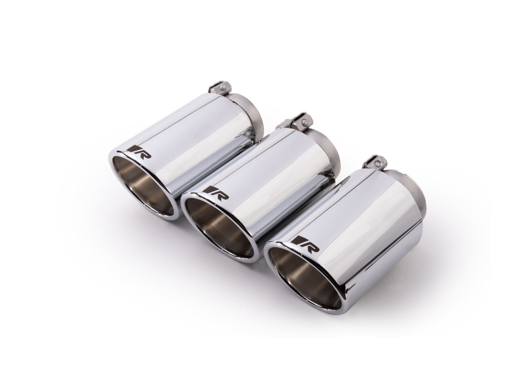 Endrohr-Set mit 3 Endrohren Ø 102 mm schräg, verchromt, mit einstellbarem Kugelanschluss