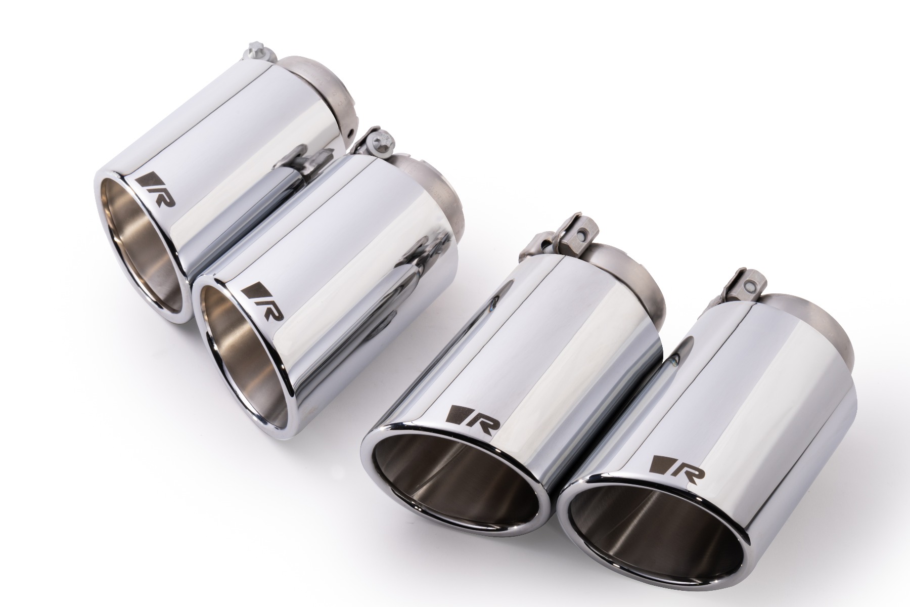 Endrohr-Set li/re je 2 Endrohre Ø 102 mm schräg/schräg, verchromt, mit einstellbarem Kugelanschluss
