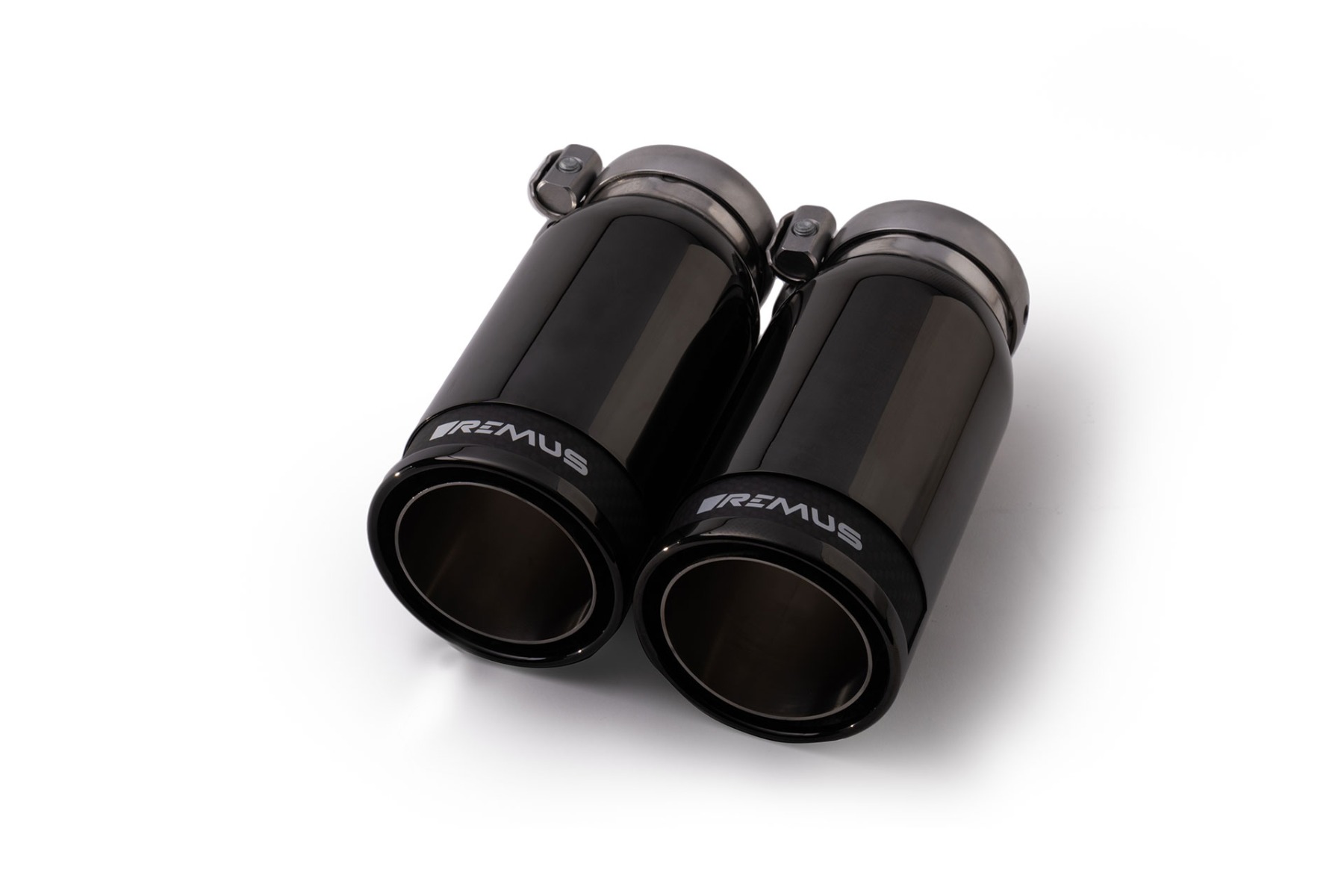 Endrohr-Set li/re je 2 Endrohre Ø 84 mm Street Race Black Chrome, mit einstellbarem Kugelanschluss