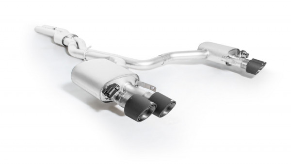 Axle-Back-Anlage L/R: Sportschalldämpfer mit je 1er integrierten Klappe und Mittelschalldämpfer, ink