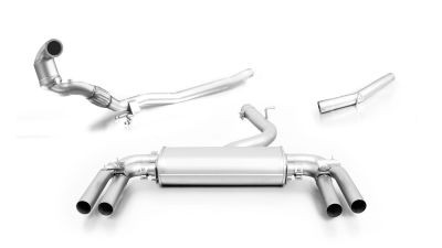 Turbo-Back-Anlage, Sportschalldämpfer mittig für Links/Rechts-Anlage mit 2 integrierten Klappen, RACING Vorschalldämpfer Ersatzrohr und Downpipe (wählbare Endrohre), ohne CH Genehmigung