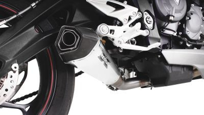 HYPERCONE, RACING Slip on (Schalldämpfer mit Verbindungsrohr) für TRIUMPH Street Triple 765 S/R/RS, Edelstahl matt, 65 mm, ohne CH Genehmigung