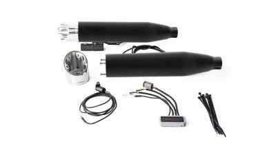 2 x CUSTOM Slip-On Schalldämpfer Ø 90 mm mit Kat., ASC – (CAN-Bus gesteuertes Klappensystem), Edelstahl schwarz, inkl. CH Genehmigung