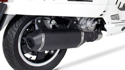 SPORTEXHAUST, Slip on (Schalldämpfer mit VBR inkl. Euro 4 Kat.) mit Hitzeschutzblech für Vespa GTS 300 ie Super / GTV 300 Sei Giorni, Edelstahl schwarz, CH Genehmigung Genehmigung