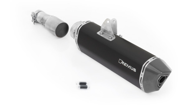 BLACK HAWK, Slip on (Schalldämpfer mit Verbindungsrohr) Sportauspuff für HUSQVARNA 701 Enduro und 701 Supermoto, Edelstahl schwarz, inkl. CH Genehmigung