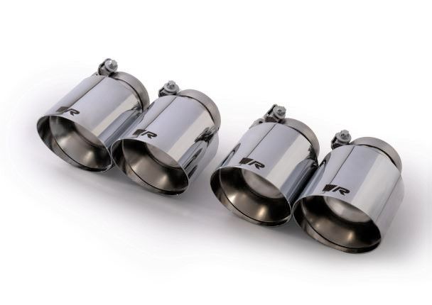 Stainless steel tail pipe set L/R with each 2 tail pipes Ø 102 mm angled, straight cut, chromed, wit