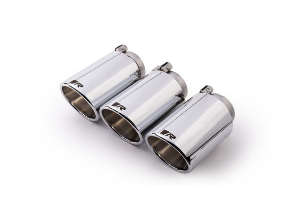 Endrohr-Set mit 3 Endrohren Ø 102 mm schräg, verchromt, mit einstellbarem Kugelanschluss