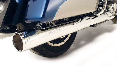 Sportauspuff Harley Davidson Touring, FL 3 Milwaukee in Chrome, Ø 102 mm, ohne Katalysator, wählbare Endkappen, mit ASC – (CAN-Bus gesteuertes Klappensystem), inkl. CH Genehmigung