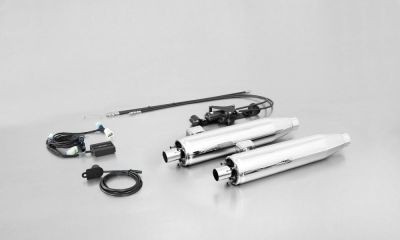 2x CUSTOM Exhaust Schalldämpfer inkl. Kat. ohne Endkappe, Chrom, mit SC15-System
