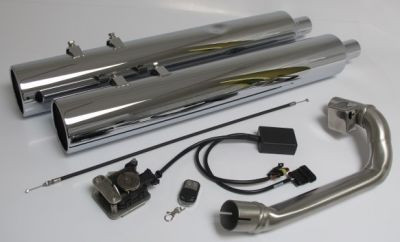 CUSTOM Exhaust Straight End Schalldämpfer, Ø 102 mm (4''), elektronisch gesteuerter Abgasklappe und Funkfernbedienung (ECS), Chrom, CH Genehmigung