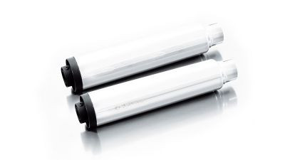 2x Sportauspuff Harley Davidson Softail, Edelstahl chrome, Ø 102 mm, ohne Katalysator, wählbare Endkappen, mit ASC – (CAN-Bus gesteuertes Klappensystem), inkl. CH Genehmigung