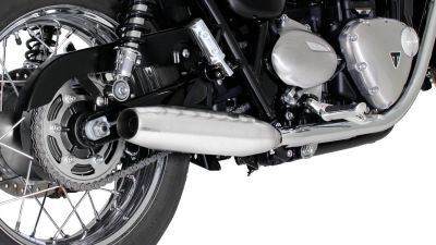 CUSTOM, Tapered Schalldämpfer links/rechts für TRIUMPH Bonneville T100 / T100 Black, Ø 84 mm, Edelstahl chrom, inkl. CH Genehmigung