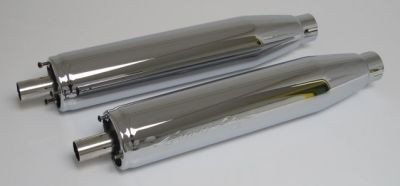 2x CUSTOM Exhaust Schalldämpfer inkl. Kat. ohne Endkappe, Chrom, CH Genehmigung/EEC