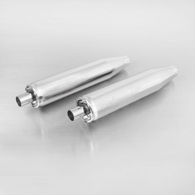 2x CUSTOM Exhaust Schalldämpfer inkl. Kat. ohne Endkappe, Chrom, CH Genehmigung Genehmigung