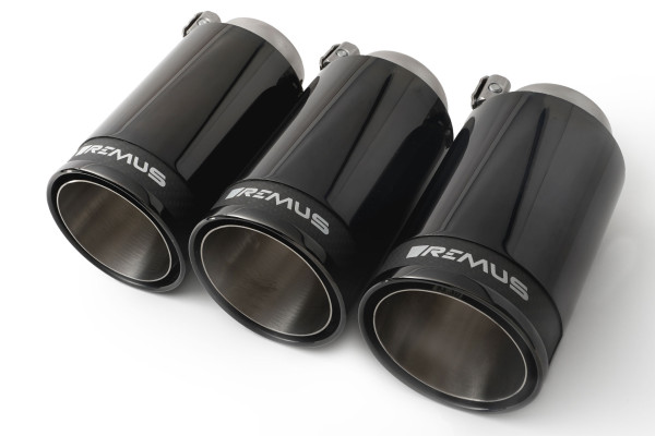 Endrohr-Set mit 3 Endrohren Ø 98 Street Race Black Chrome, mit einstellbarem Kugelanschluss