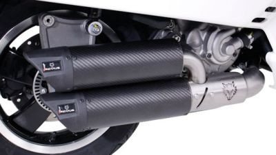RSC Dual Flow, Slip on (Schalldämpfer mit VBR inkl. Euro 4 Kat.) mit Hitzeschutzblech für Vespa GTS 300 ie Super / GTV 300 Sei Giorni, Carbon, CH Genehmigung Genehmigung